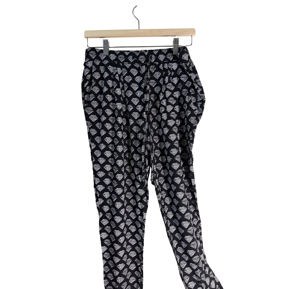 VANS Pants Womens M Black Jogger Rayon Crepe Geometric Elastic Waist Pockets